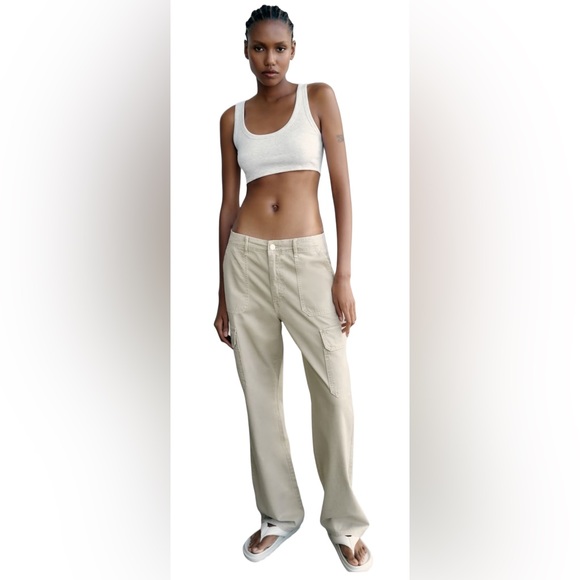 Zara Jeans Nwt Zara High Rise Trf Straight Leg Cargo Pants Size 42